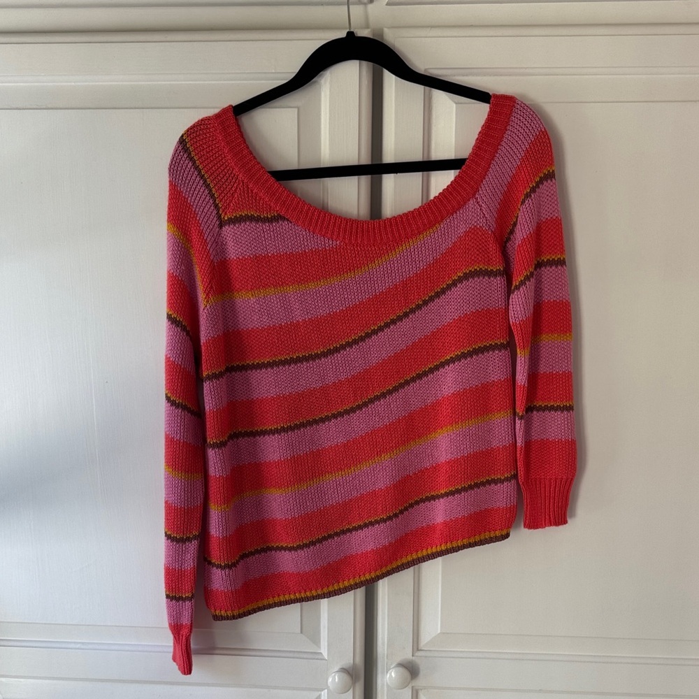 Tularosa Off-the-Shoulder Pink and Orange Sweater - Picture 2 of 3